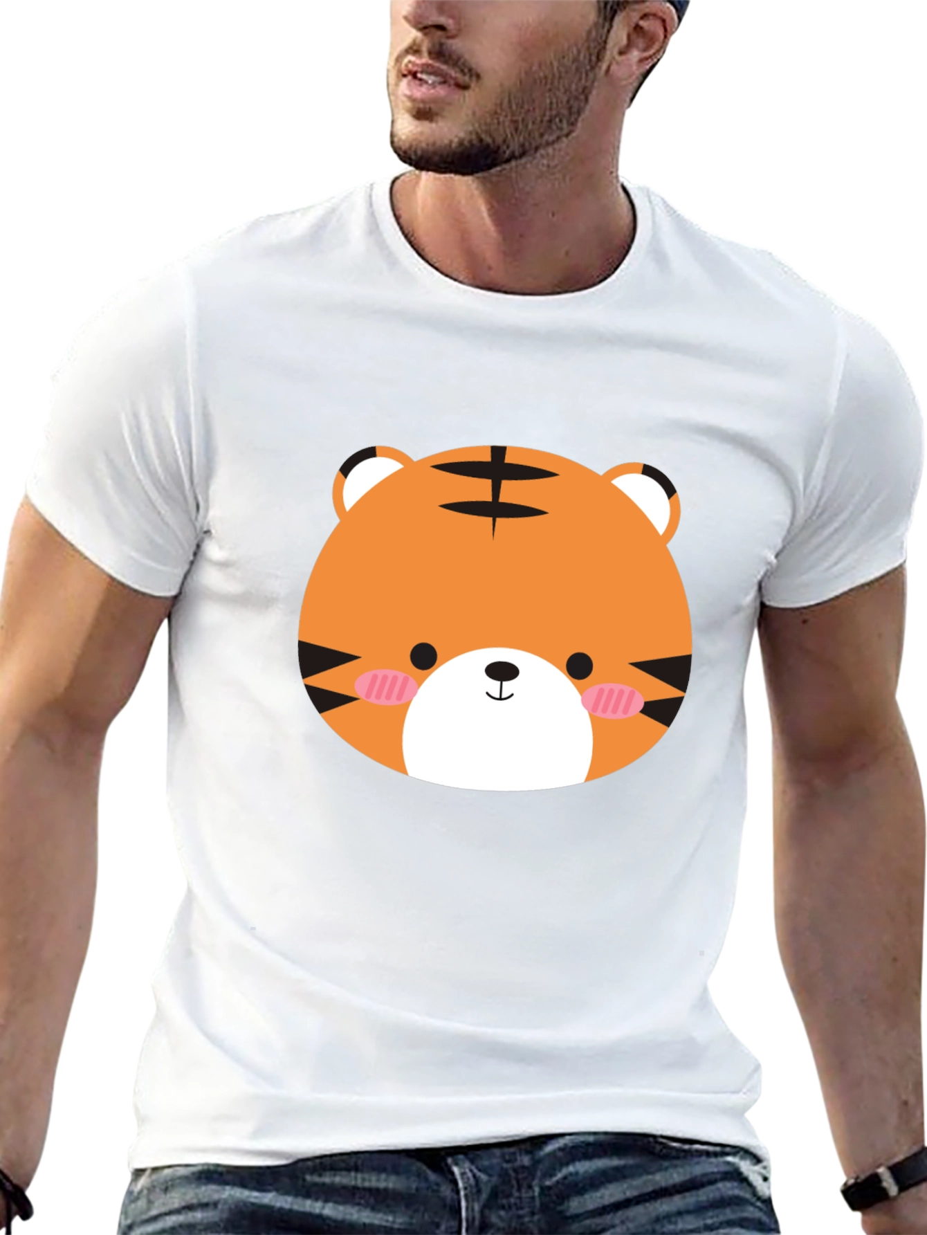 Cute Tiger Graphic Tee - Mens Black Cotton Shirt
