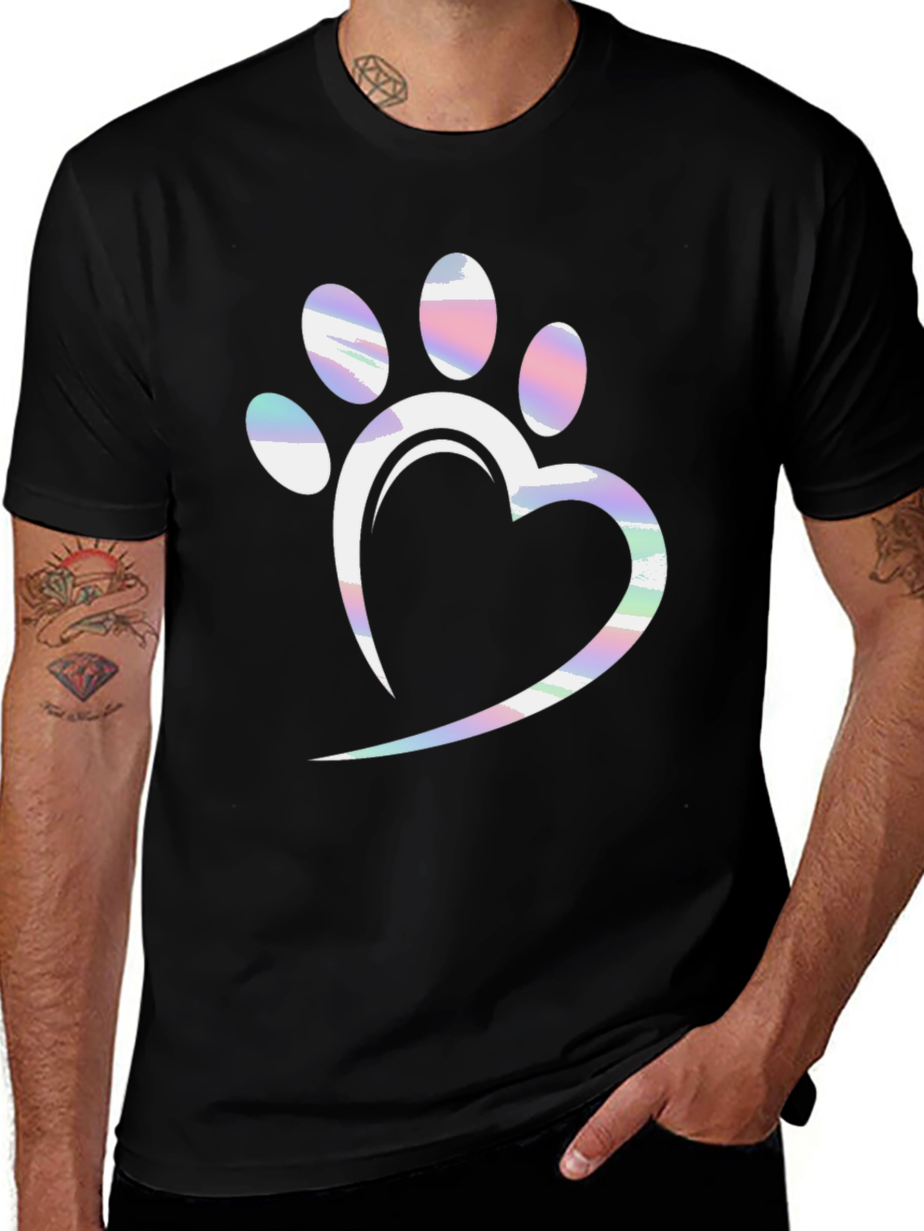 Dog Paw Heart T-Shirt - Black Graphic Tee