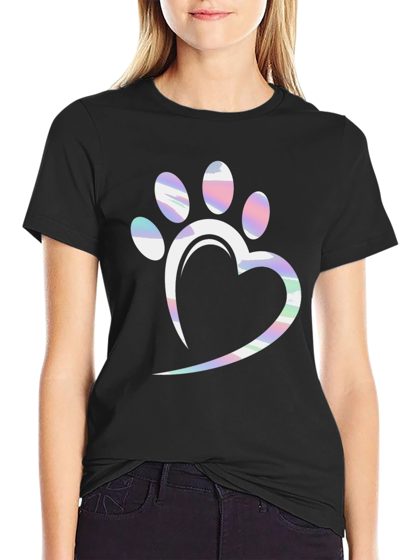 Dog Paw Heart T-Shirt - Black Graphic Tee