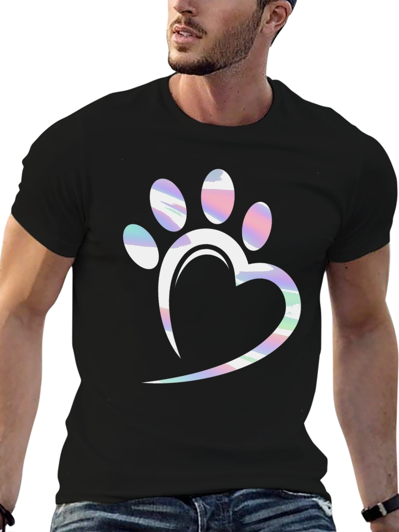 Dog Paw Heart T-Shirt - Black Graphic Tee