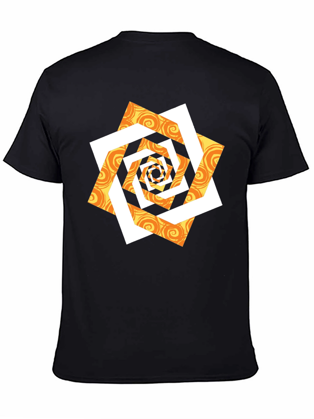 Abstract Geometric Swirl Graphic T-Shirt - Black