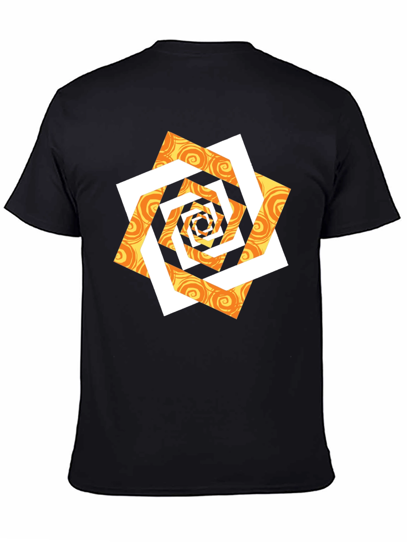 Abstract Geometric Swirl Graphic T-Shirt - Black