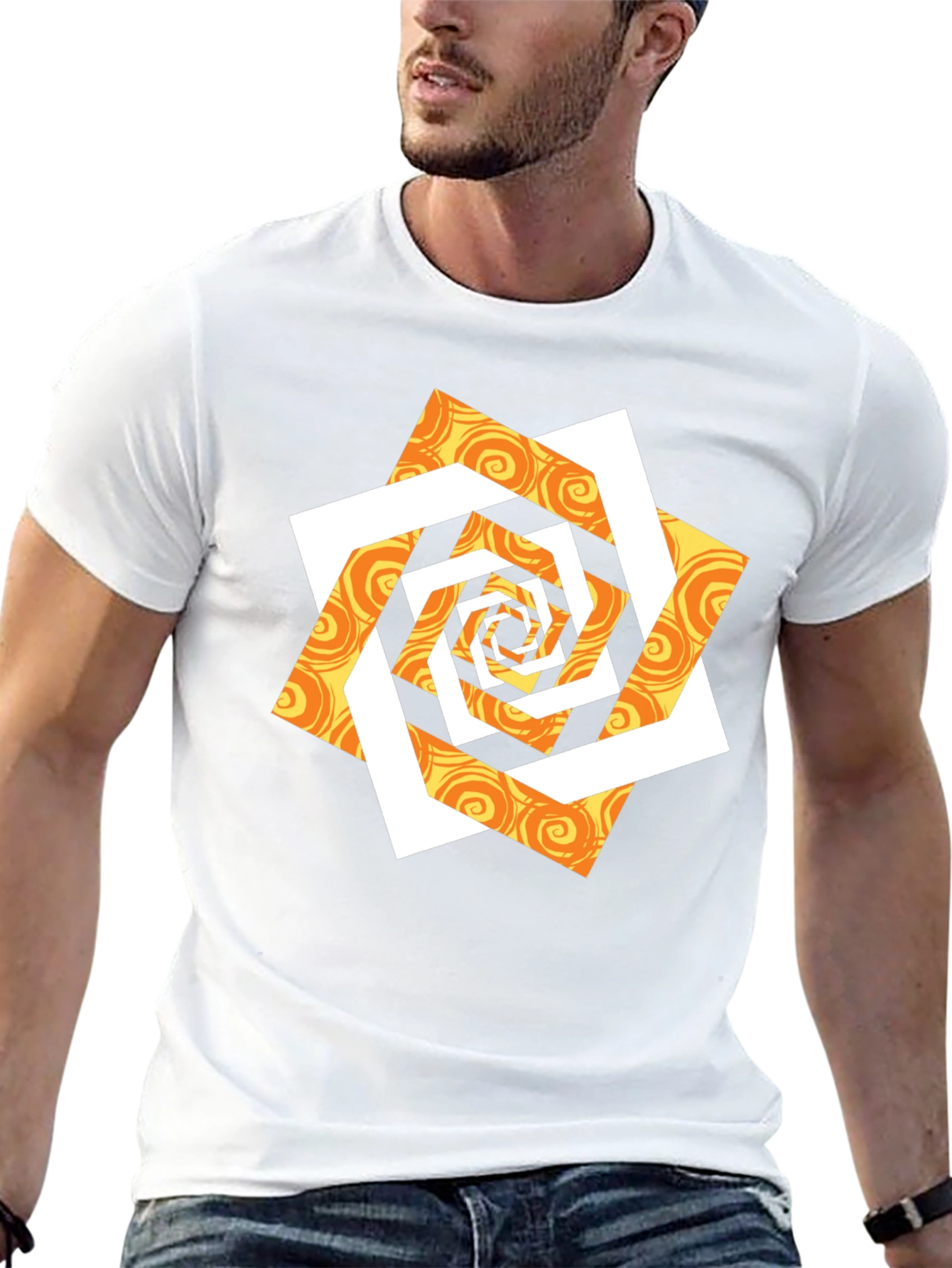 Abstract Geometric Swirl Graphic T-Shirt - Black