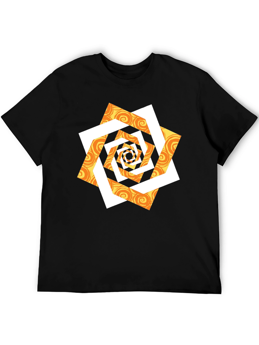 Abstract Geometric Swirl Graphic T-Shirt - Black