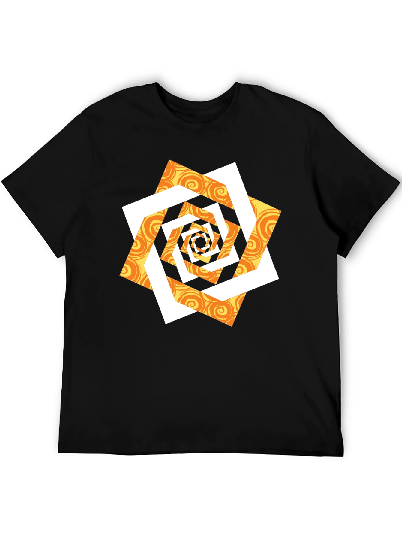 Abstract Geometric Swirl Graphic T-Shirt - Black