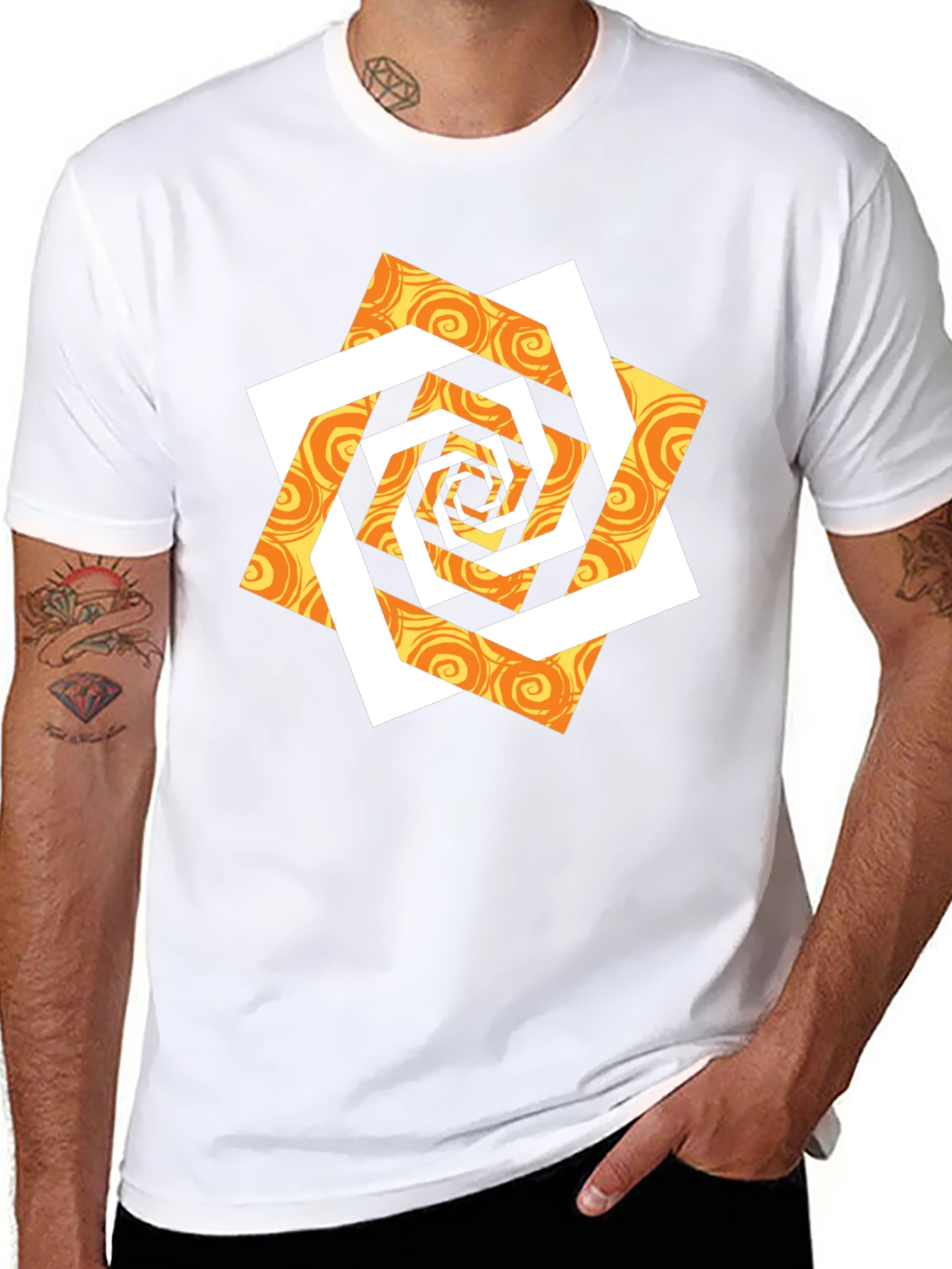 Abstract Geometric Swirl Graphic T-Shirt - Black