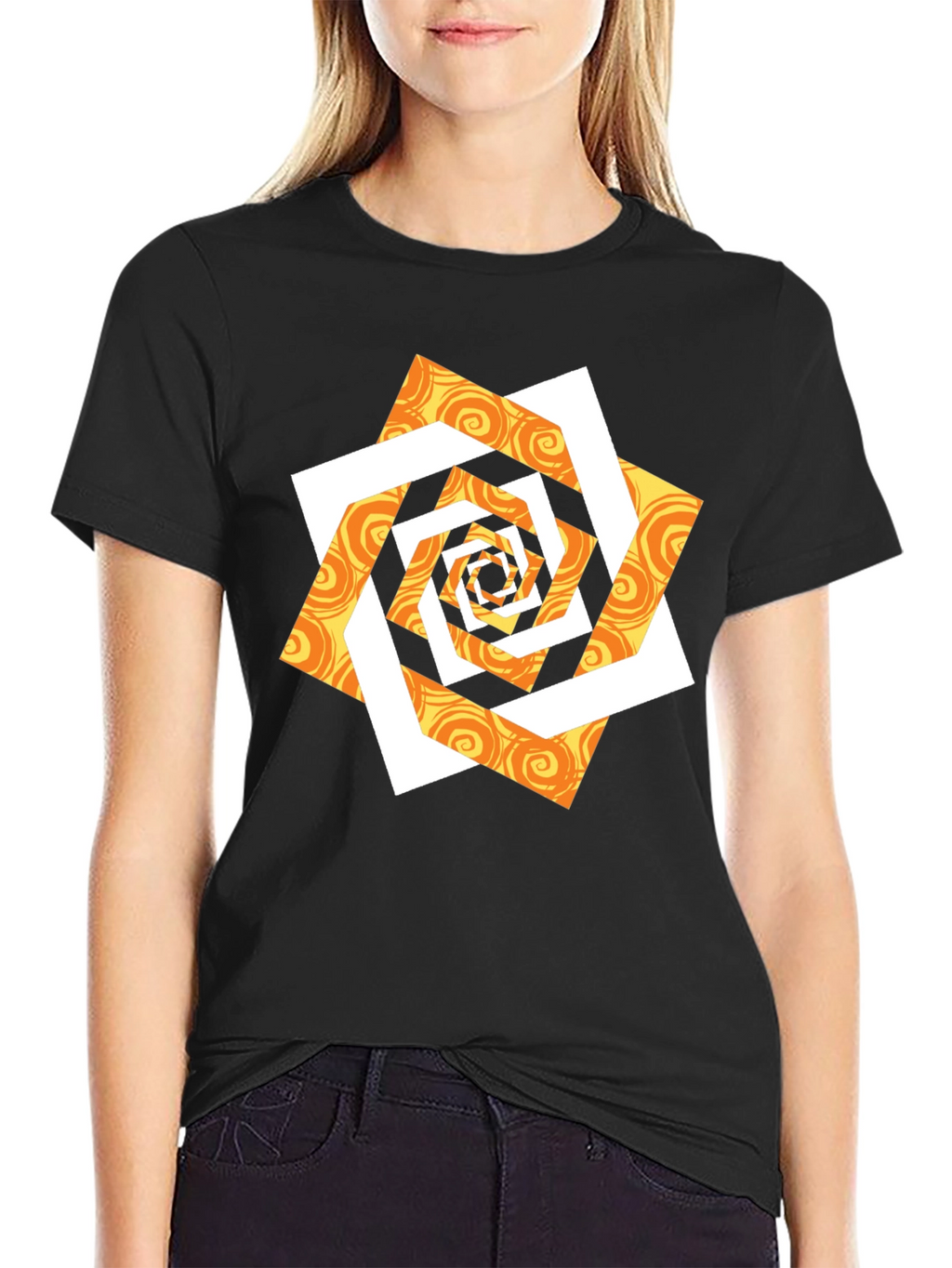 Abstract Geometric Swirl Graphic T-Shirt - Black