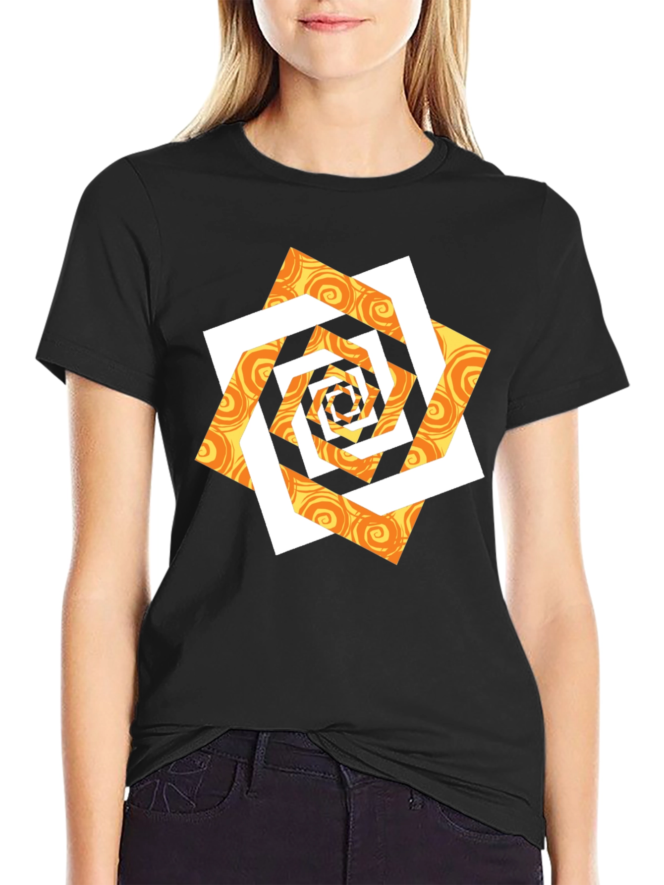 Abstract Geometric Swirl Graphic T-Shirt - Black