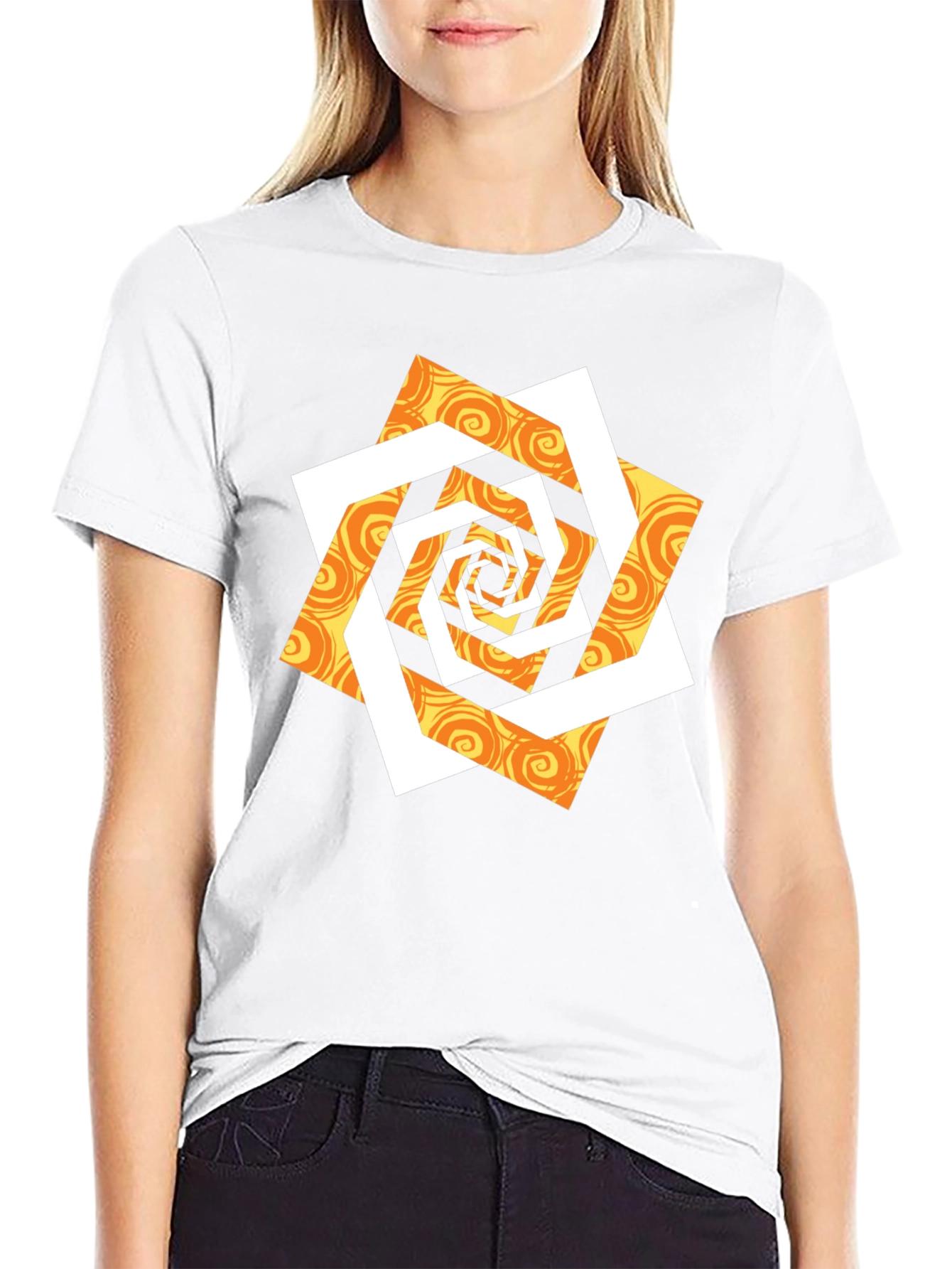 Abstract Geometric Swirl Graphic T-Shirt - Black