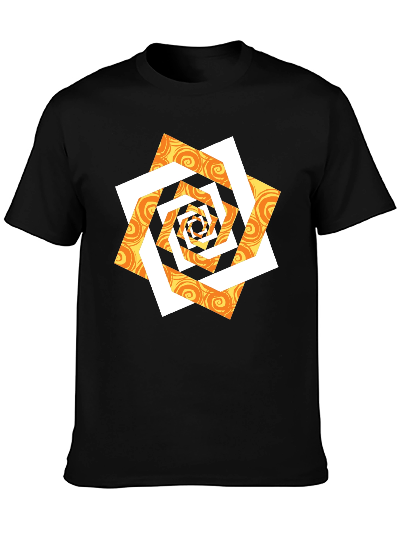 Abstract Geometric Swirl Graphic T-Shirt - Black