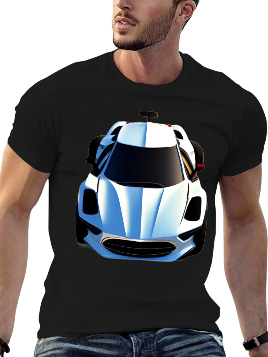 Black T-Shirt with Car Graphic