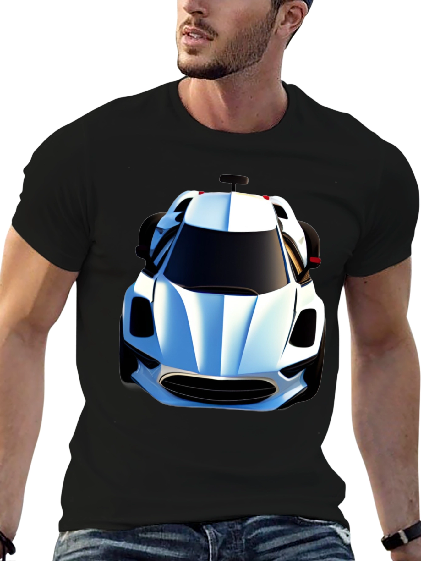 Black T-Shirt with Car Graphic