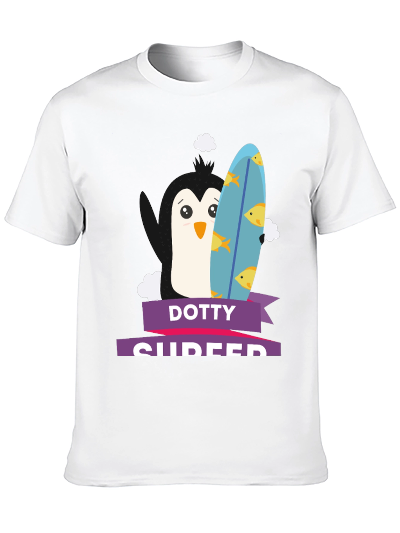 Dotty Surfer Tee - Penguin Surfboard Graphic T-Shirt
