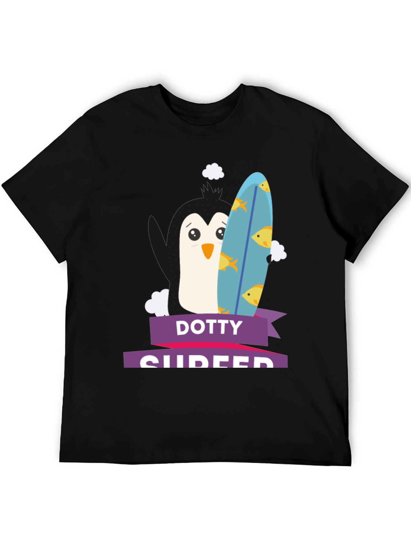 Dotty Surfer Tee - Penguin Surfboard Graphic T-Shirt