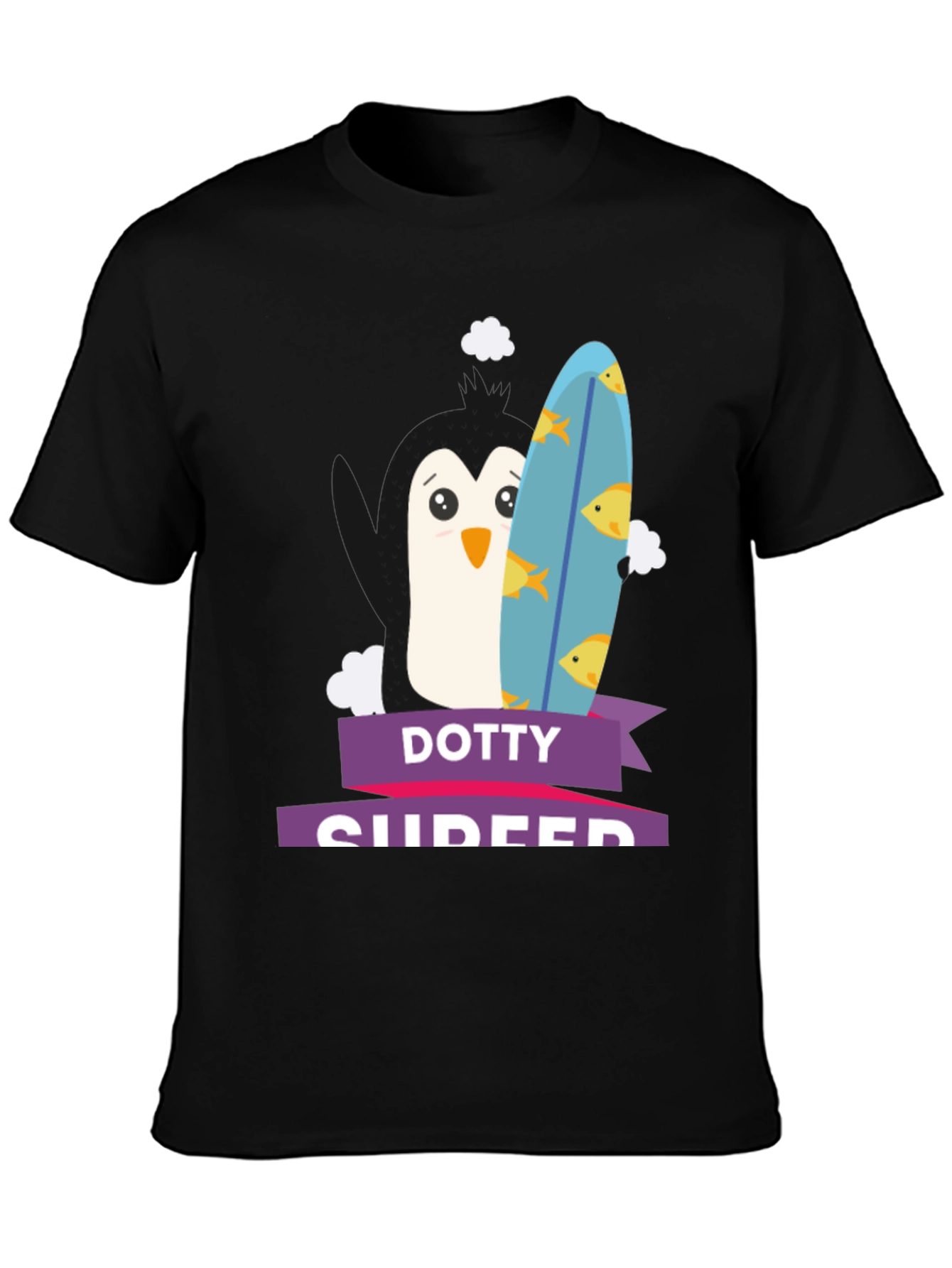Dotty Surfer Tee - Penguin Surfboard Graphic T-Shirt