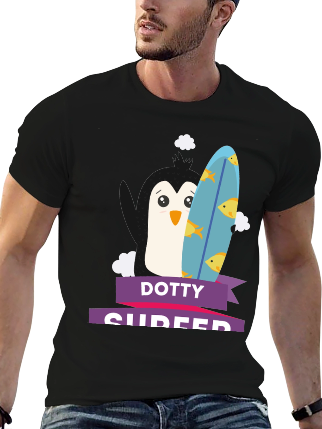 Dotty Surfer Tee - Penguin Surfboard Graphic T-Shirt