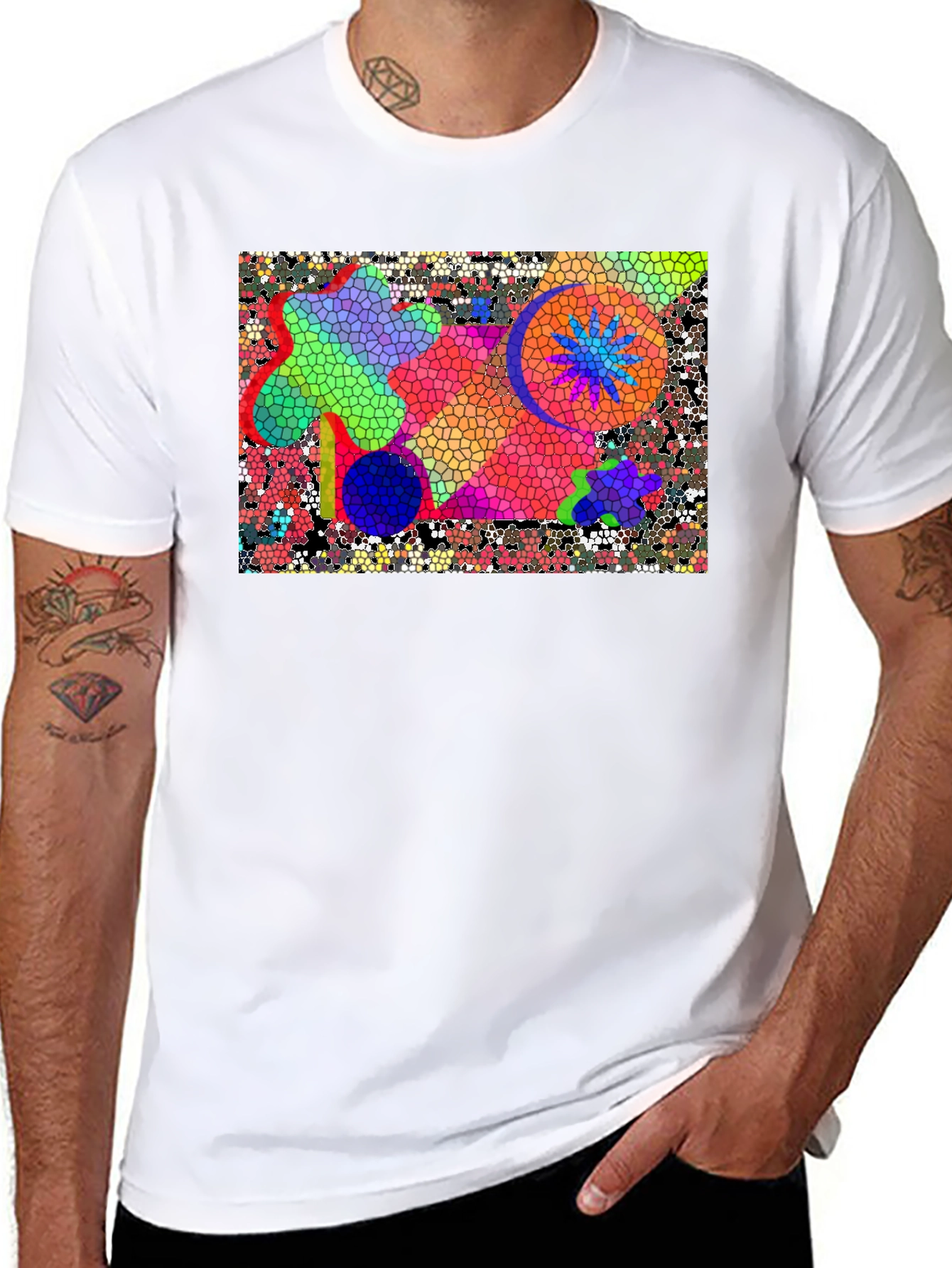 Abstract Mosaic T-Shirt - Vivid Colors Unique Design