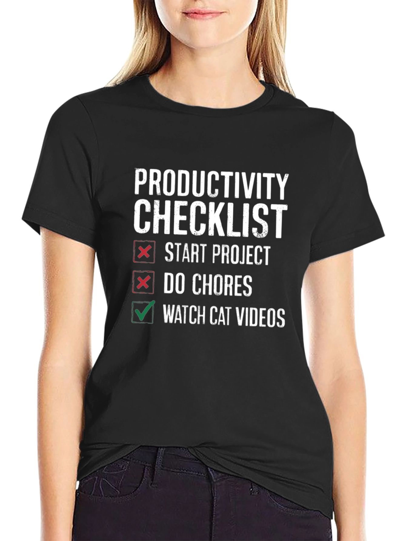 Productivity Checklist Graphic Tee - Watch Cat Videos