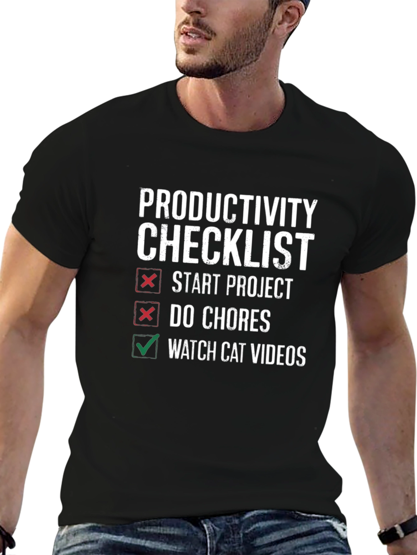 Productivity Checklist Graphic Tee - Watch Cat Videos