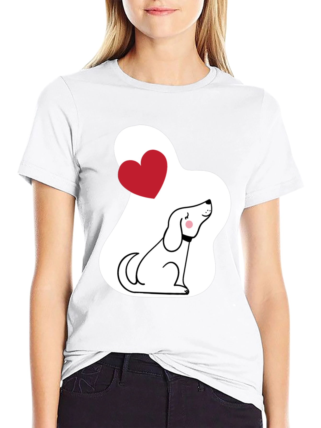 Dog Lover T-Shirt - Cute Cartoon Puppy with Heart
