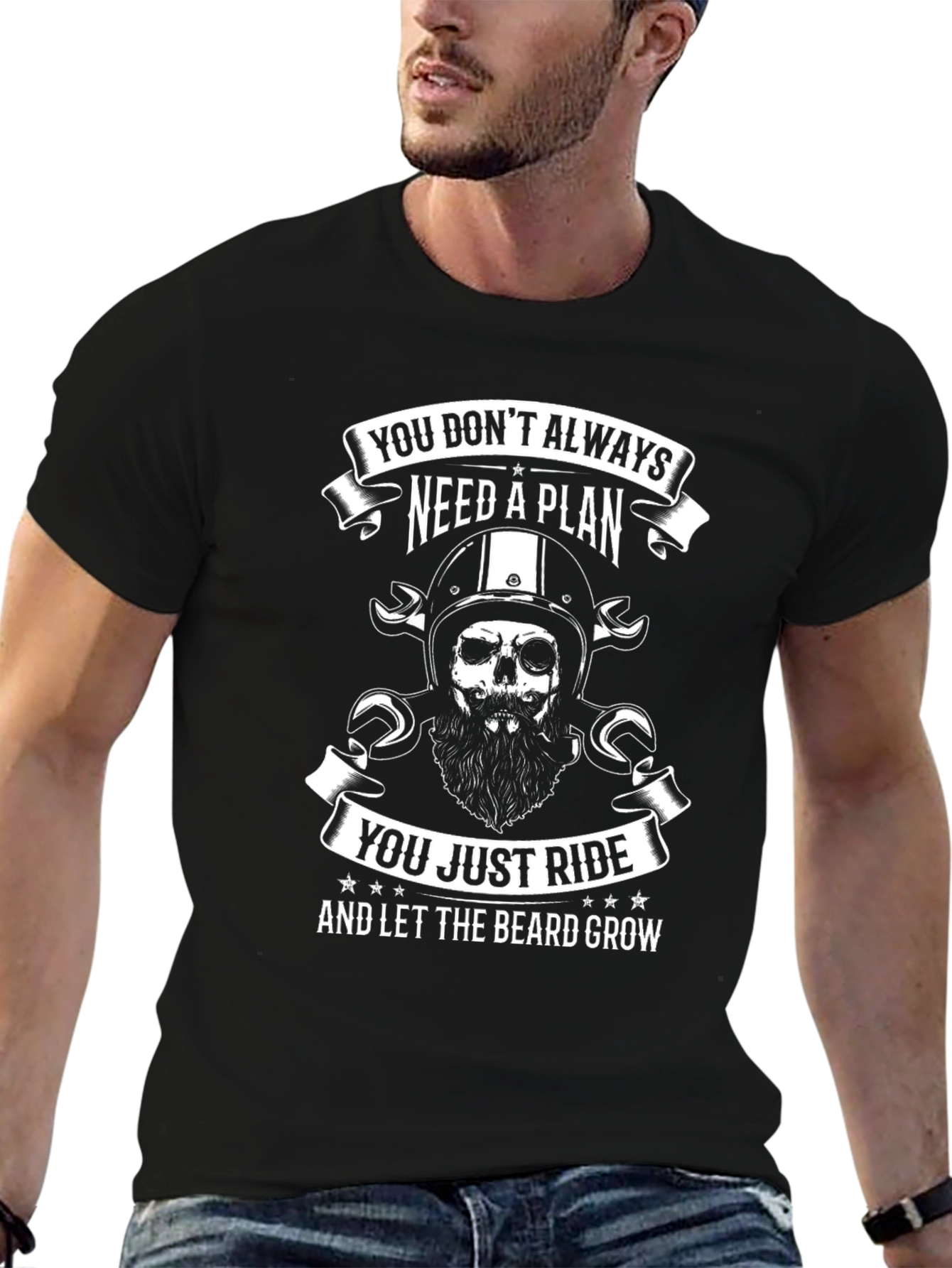 Biker Skull T-Shirt: You Dont Need a Plan Just Ride & Grow
