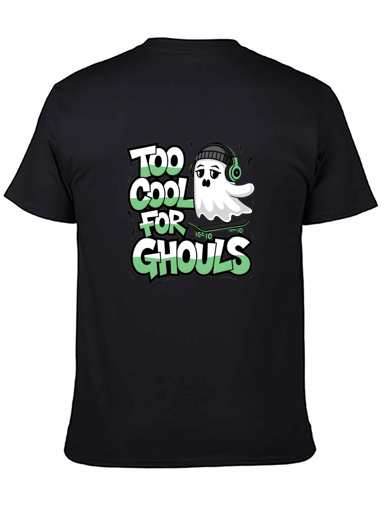 Cool Ghost Skateboard Tee - Too Cool for Ghouls Black Shirt