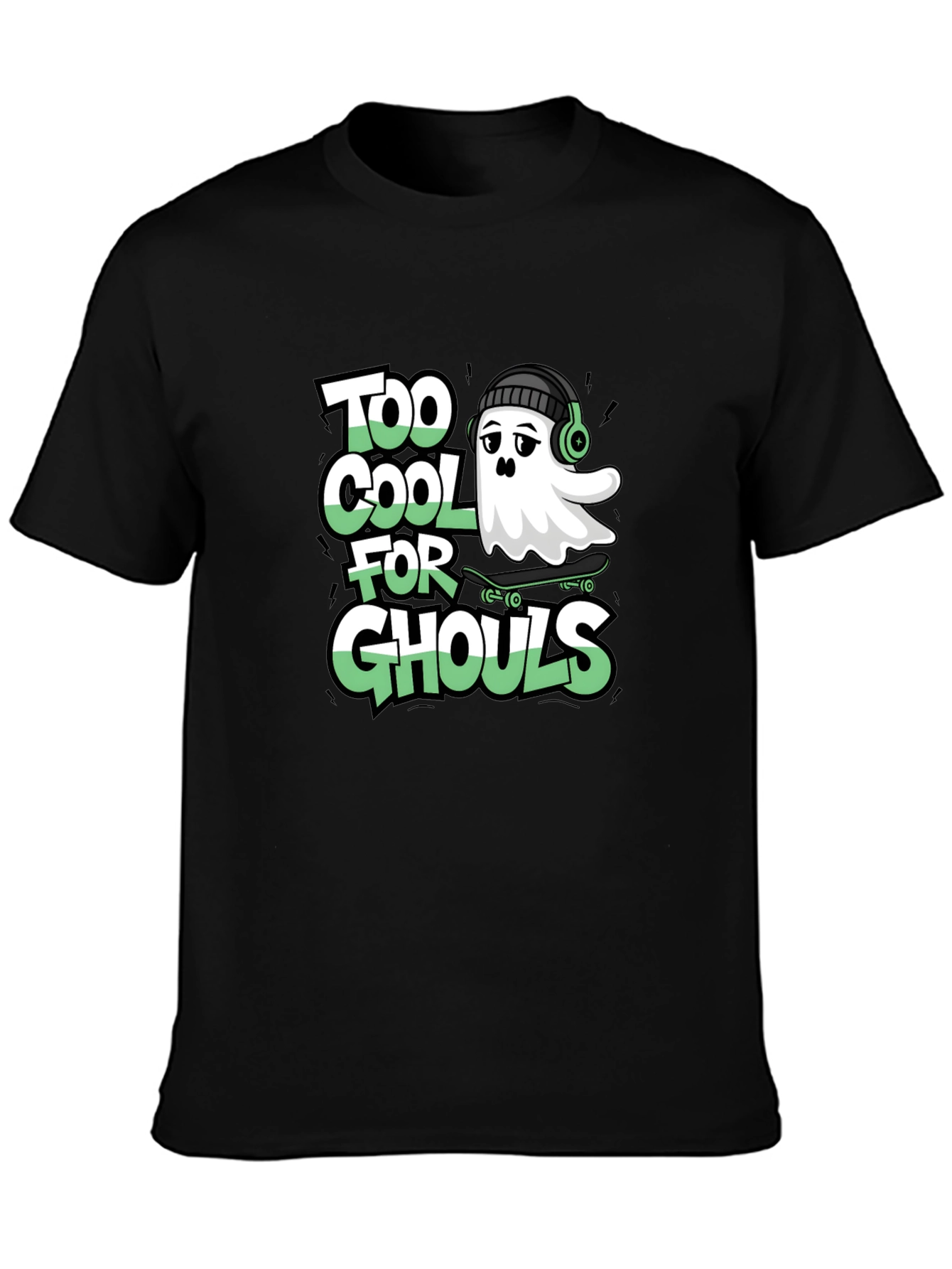 Cool Ghost Skateboard Tee - Too Cool for Ghouls Black Shirt
