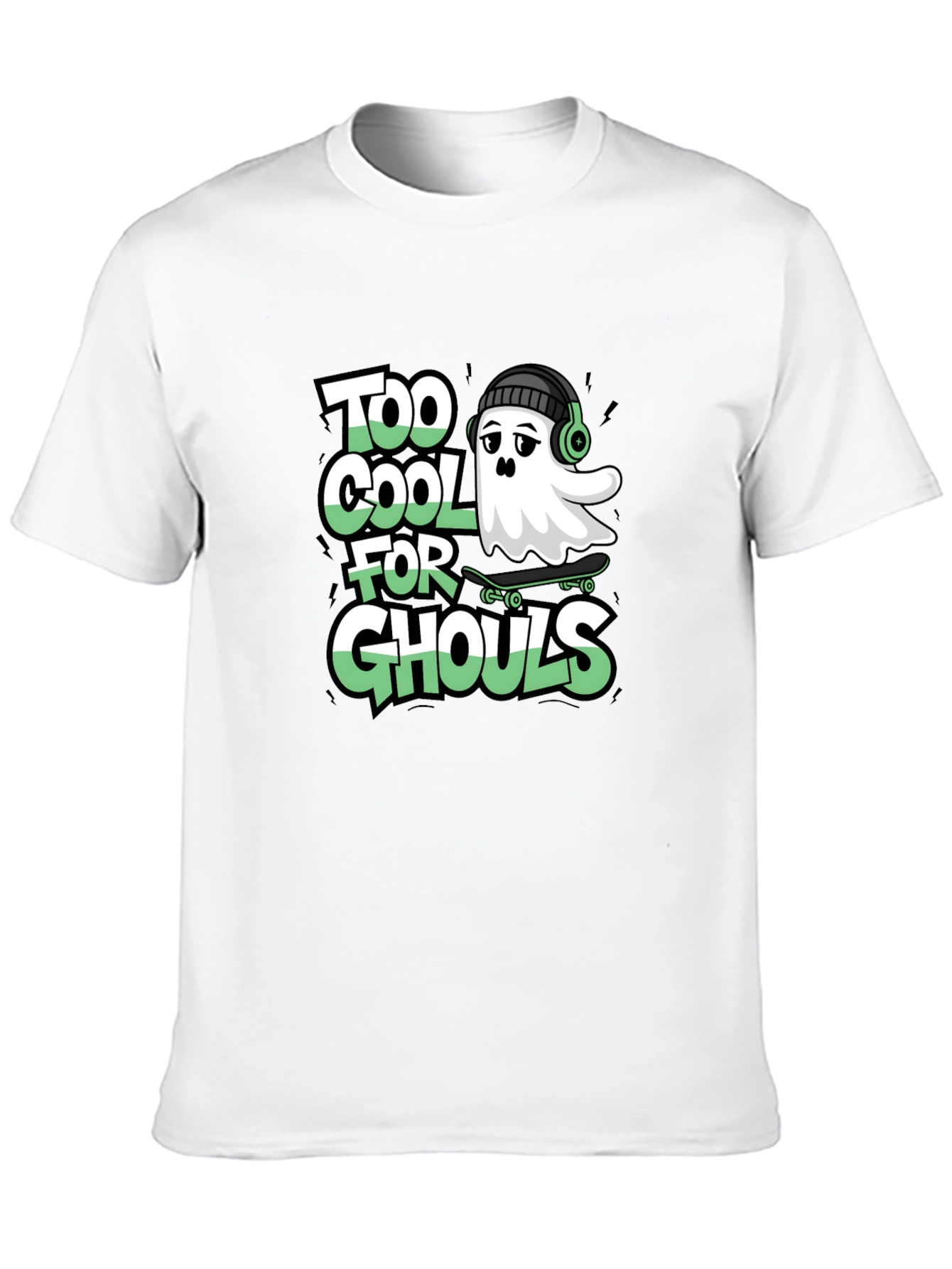 Cool Ghost Skateboard Tee - Too Cool for Ghouls Black Shirt