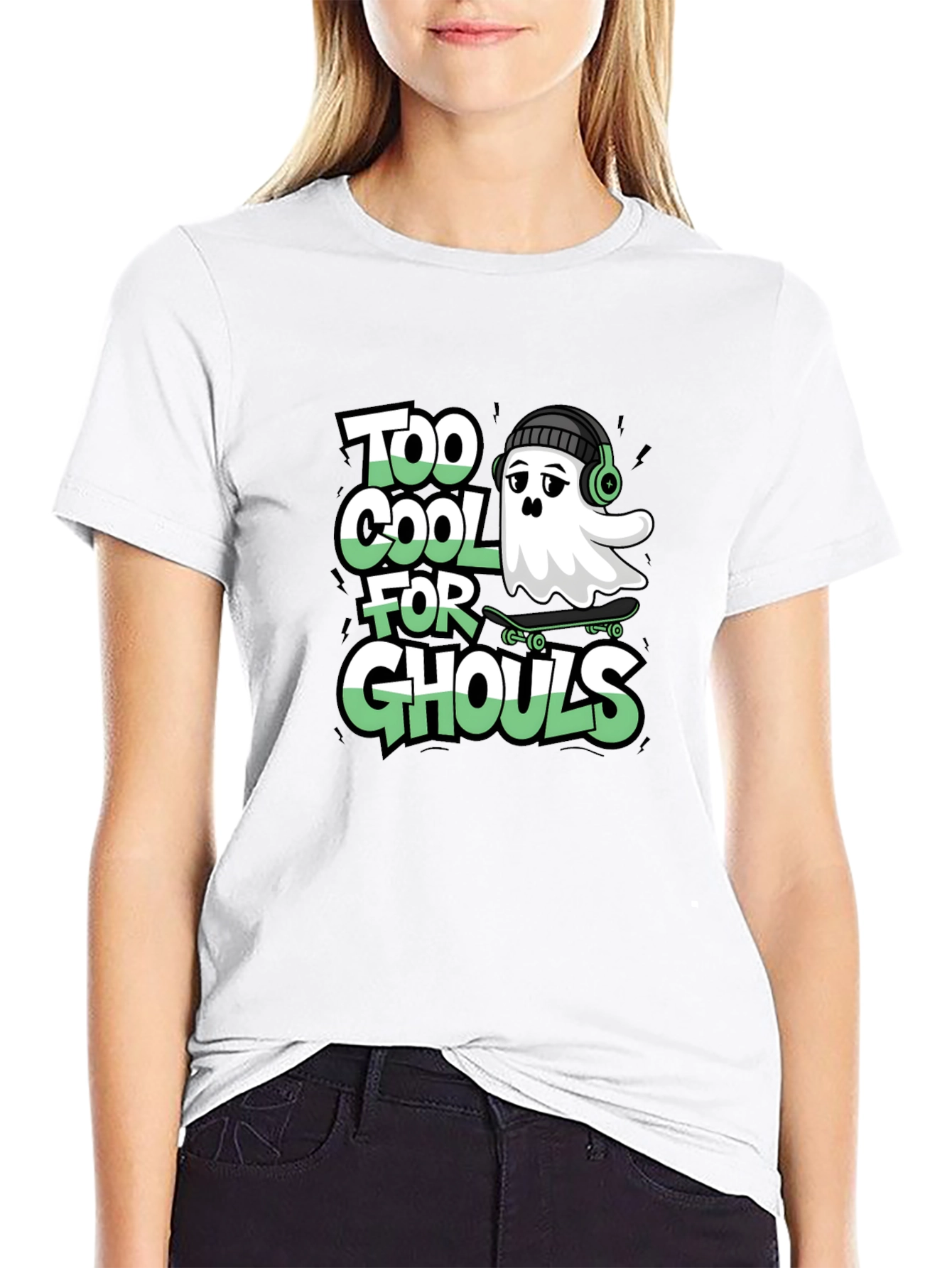 Cool Ghost Skateboard Tee - Too Cool for Ghouls Black Shirt