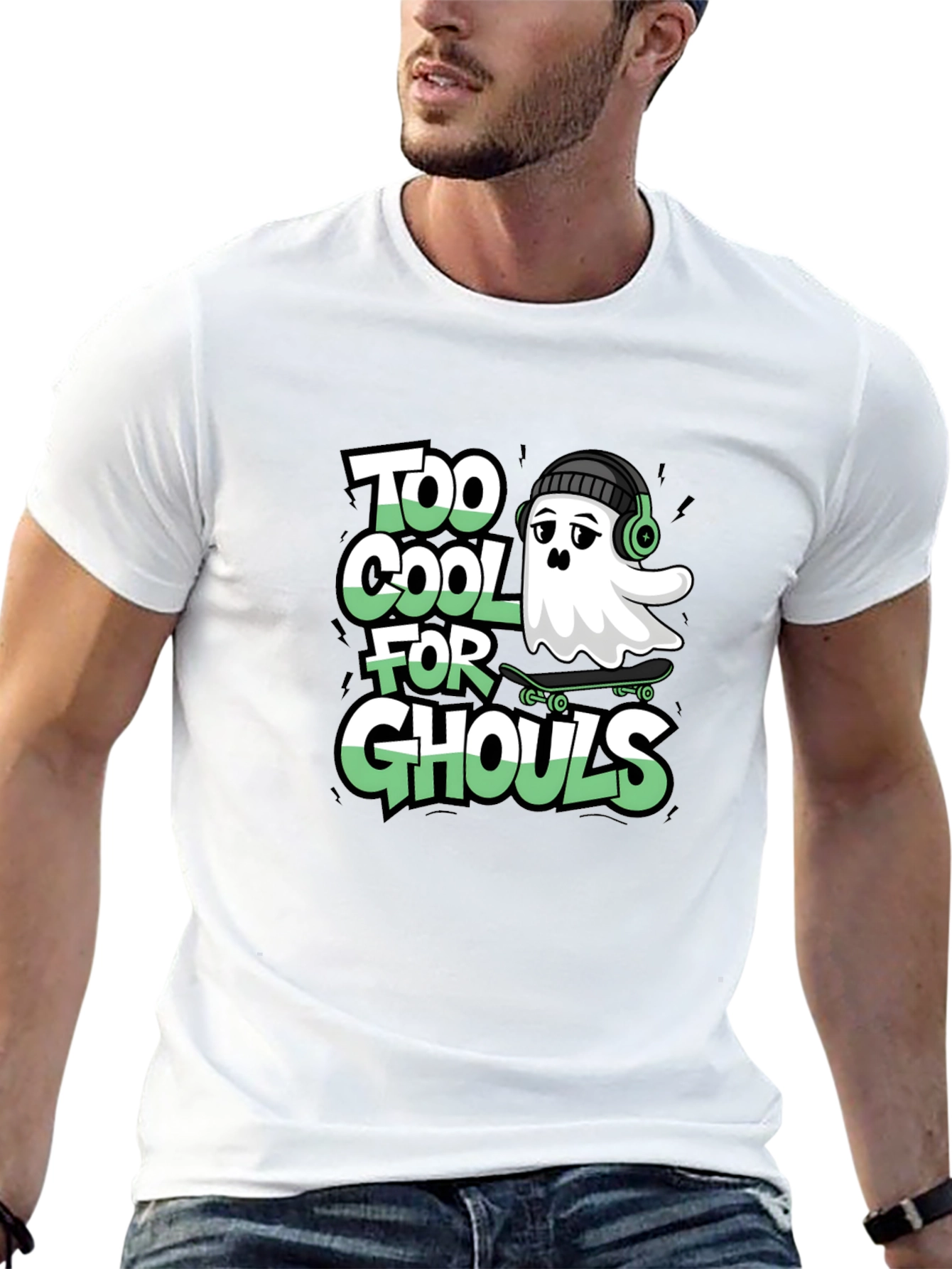 Cool Ghost Skateboard Tee - Too Cool for Ghouls Black Shirt