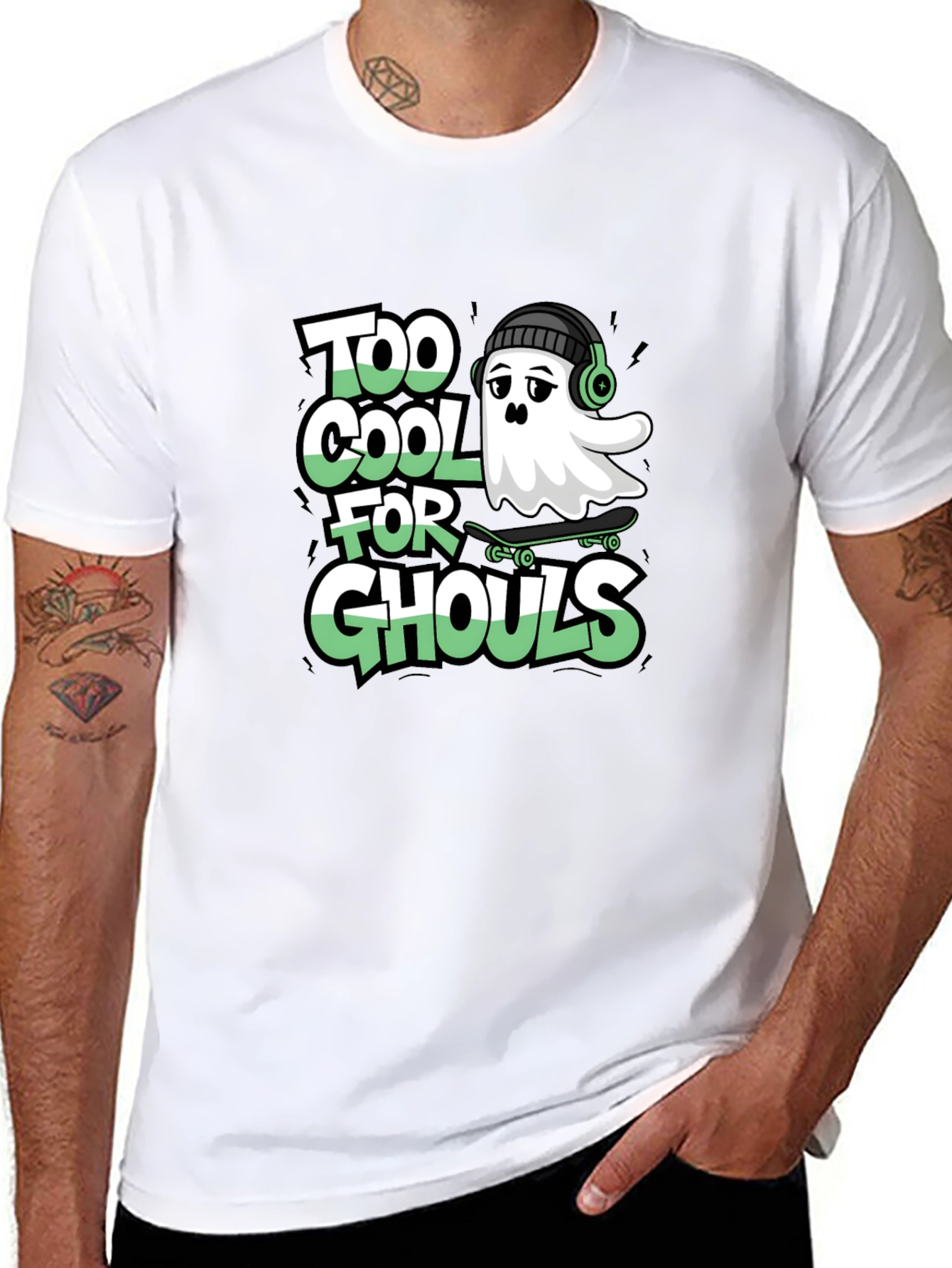 Cool Ghost Skateboard Tee - Too Cool for Ghouls Black Shirt