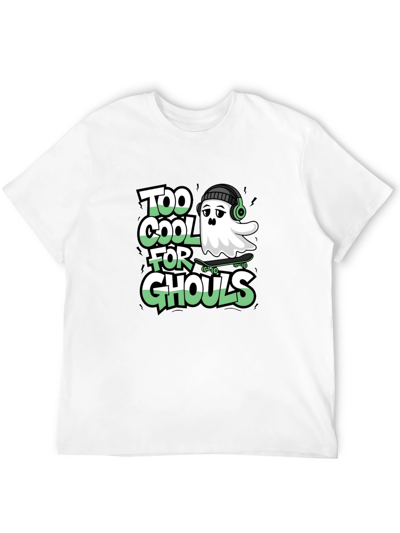 Cool Ghost Skateboard Tee - Too Cool for Ghouls Black Shirt