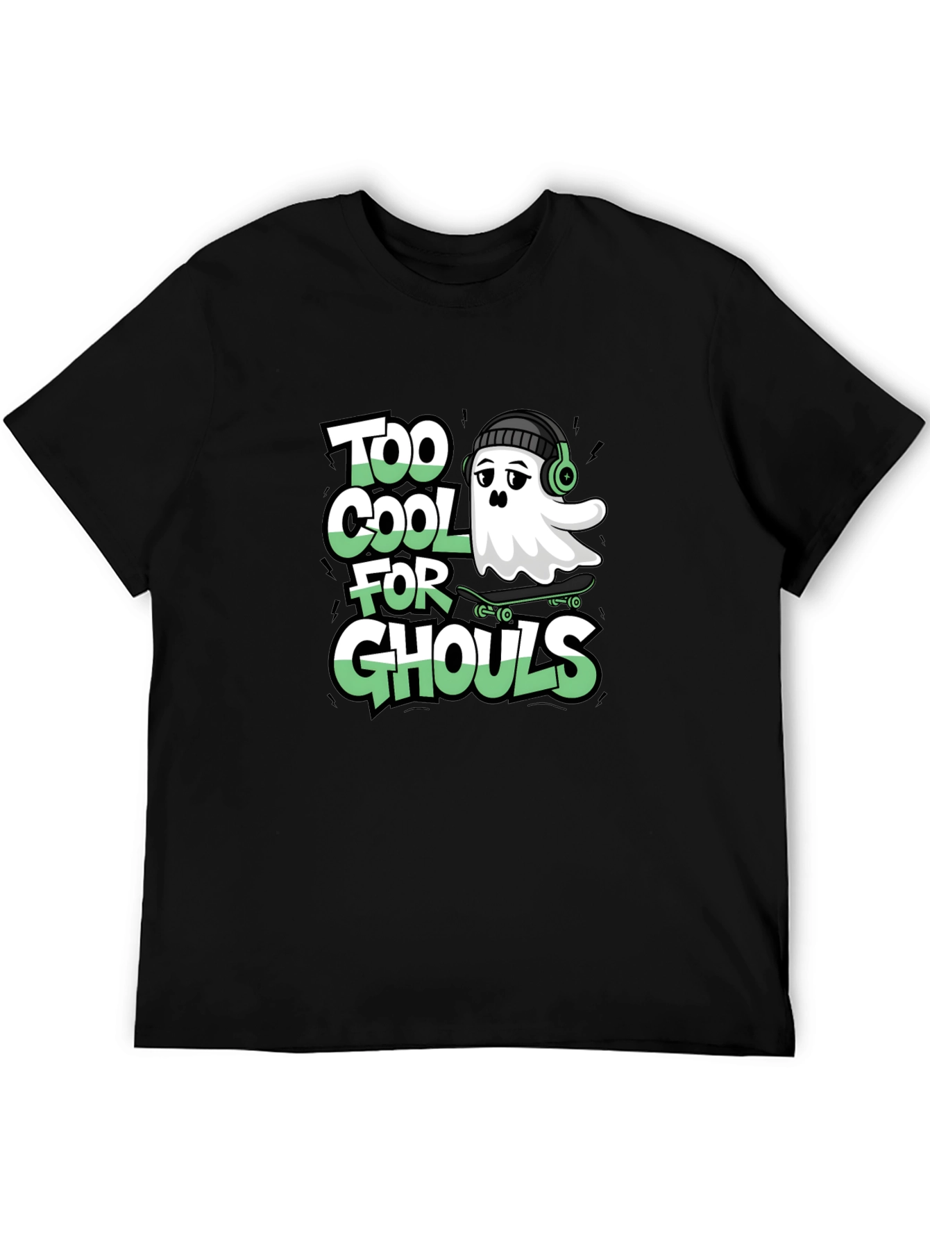 Cool Ghost Skateboard Tee - Too Cool for Ghouls Black Shirt