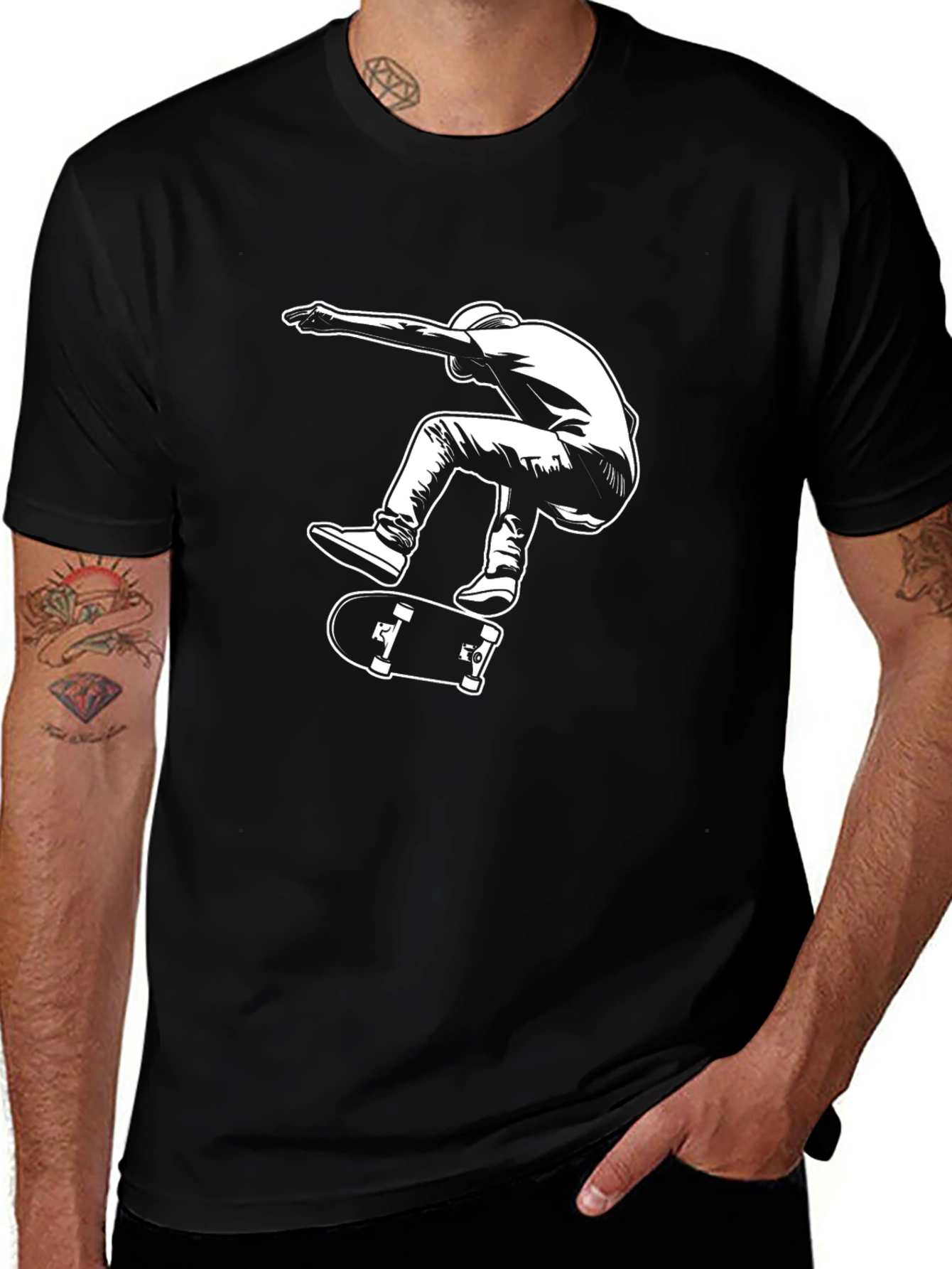 Cool Skateboarder Graphic Tee - Black Cotton Shirt