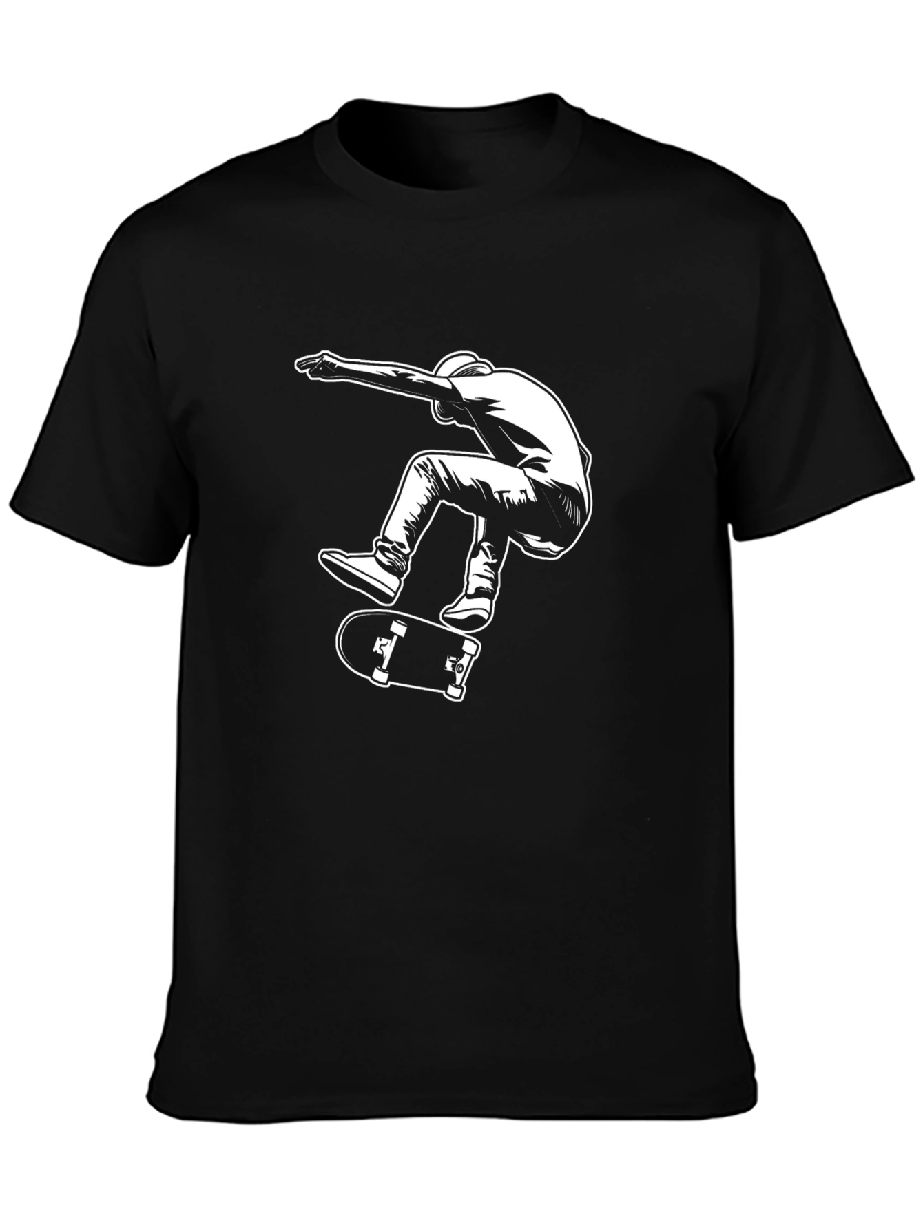 Cool Skateboarder Graphic Tee - Black Cotton Shirt