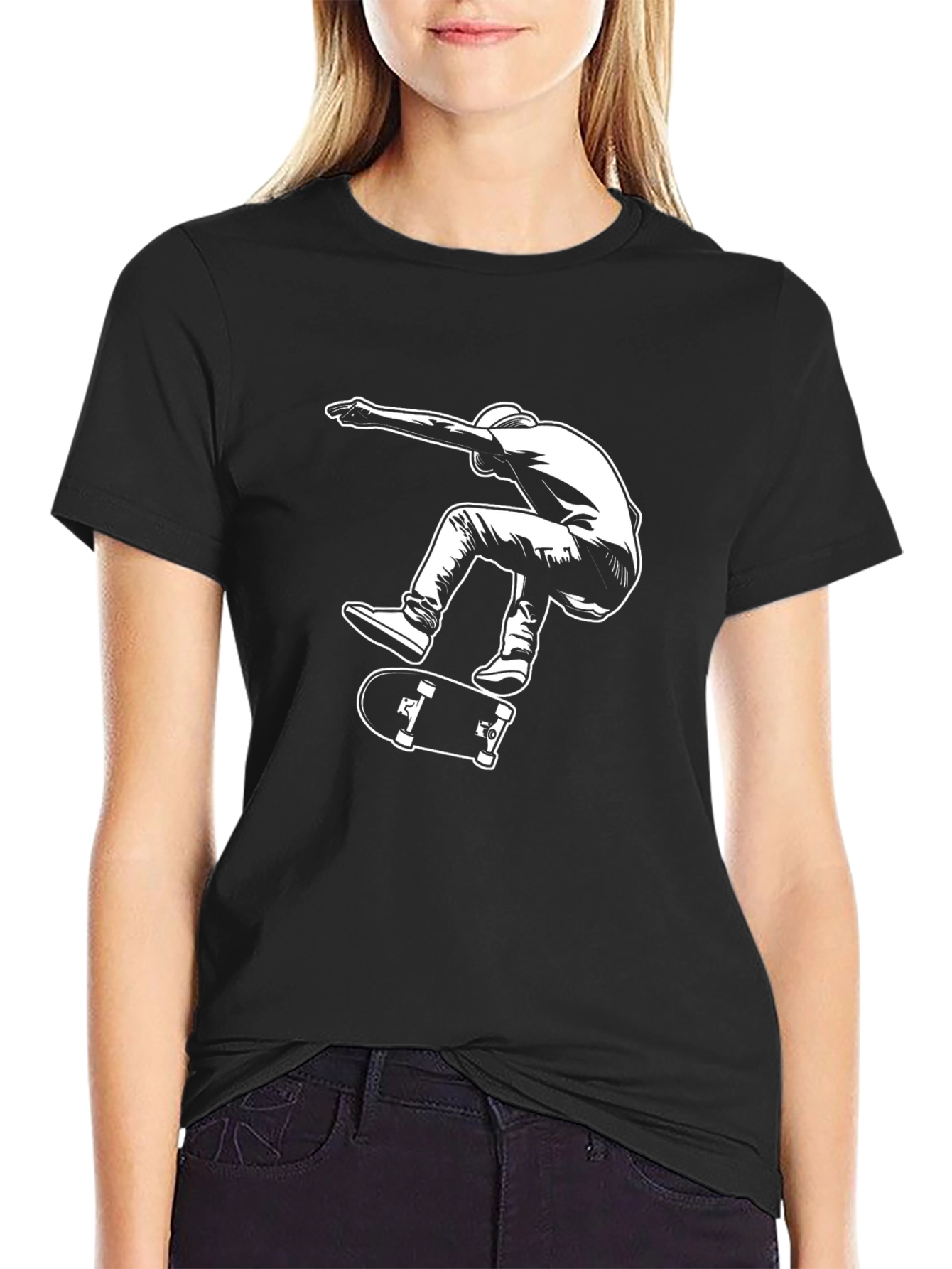 Cool Skateboarder Graphic Tee - Black Cotton Shirt
