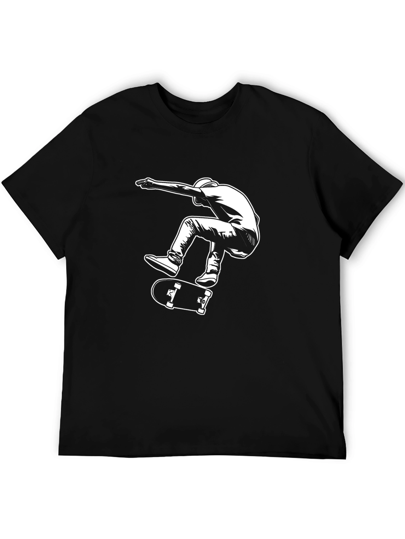 Cool Skateboarder Graphic Tee - Black Cotton Shirt