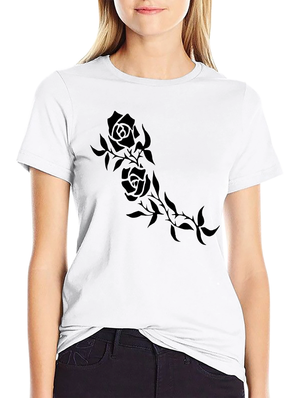 Black Rose Vine Print Mens T-Shirt