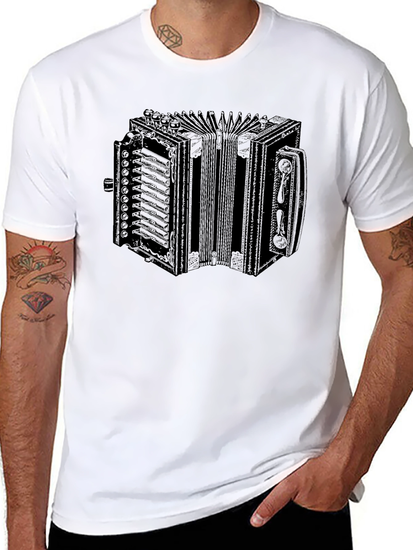 Accordion Graphic Tee - Vintage Music Lovers Shirt