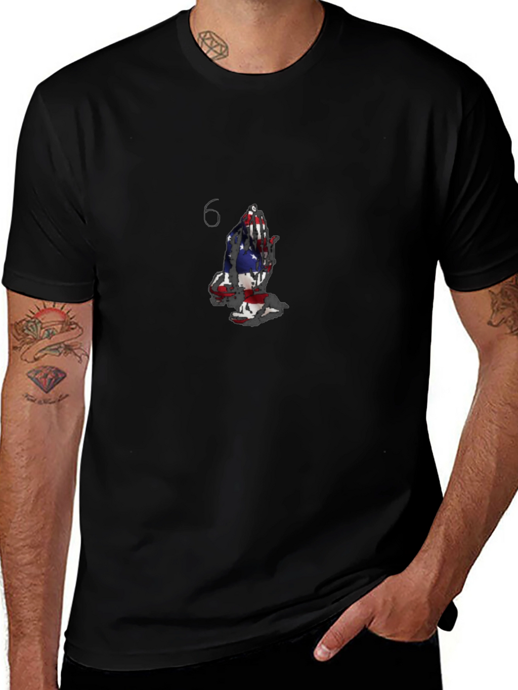 American Flag Praying Hands Black T-Shirt