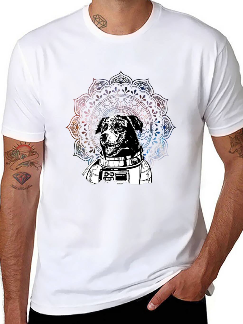 Astronaut Dog Mandala Graphic T-Shirt