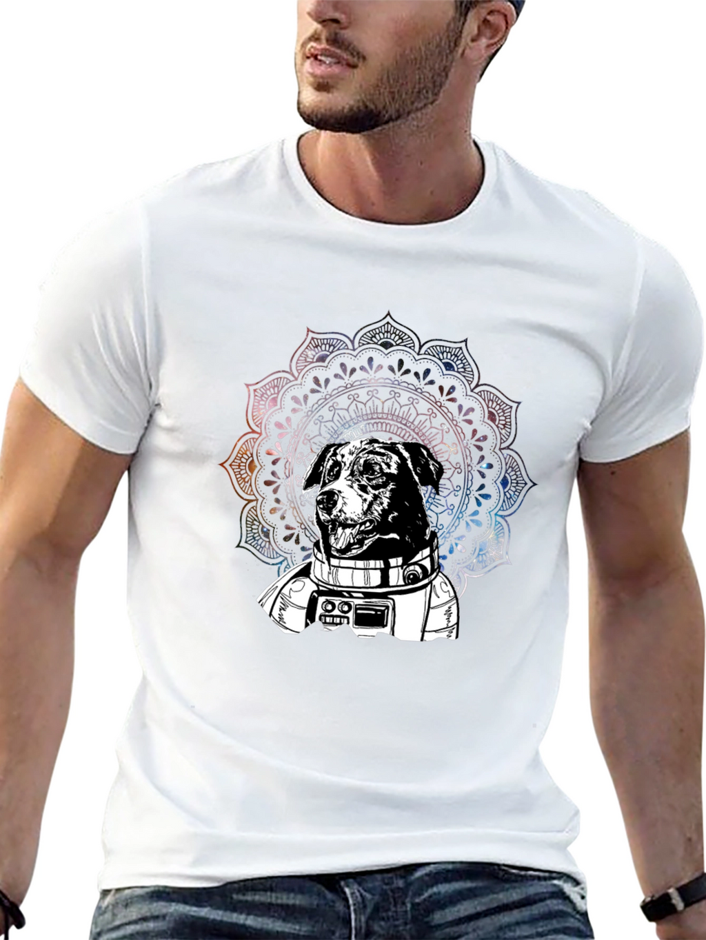 Astronaut Dog Mandala Graphic T-Shirt