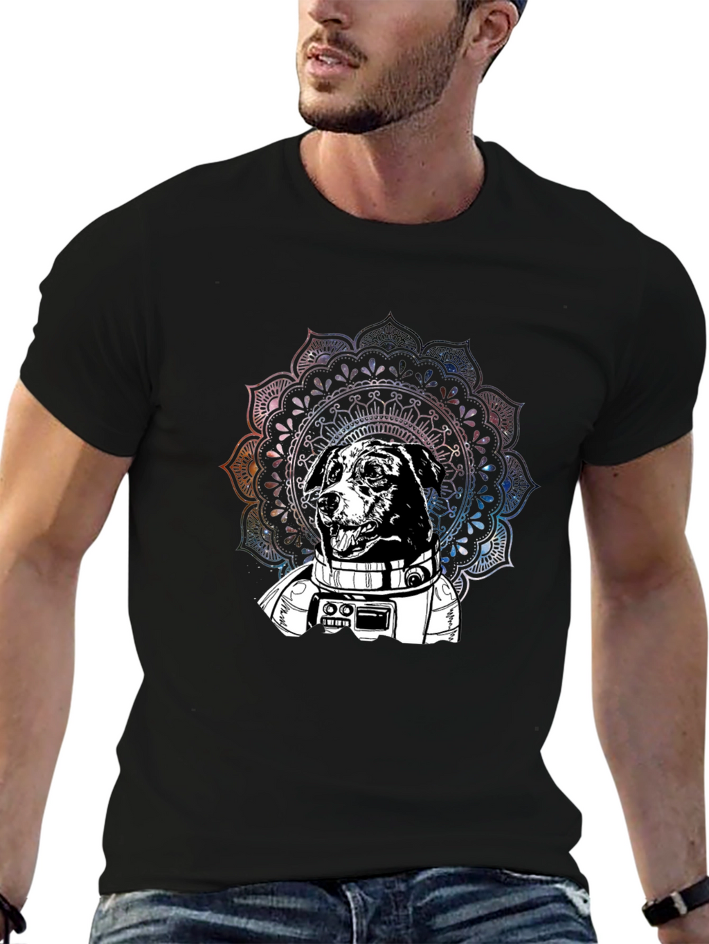 Astronaut Dog Mandala Graphic T-Shirt