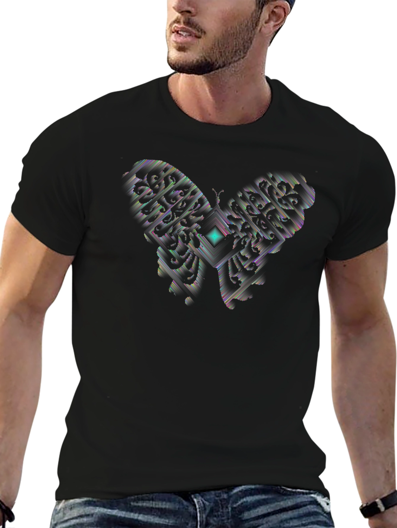 Abstract Butterfly Graphic Black T-Shirt