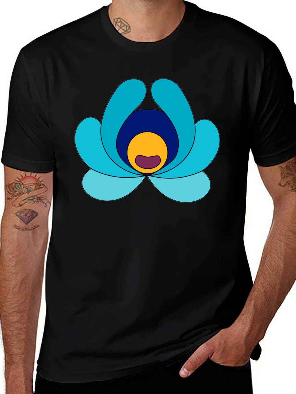 Abstract Flower Graphic Print Black Tee