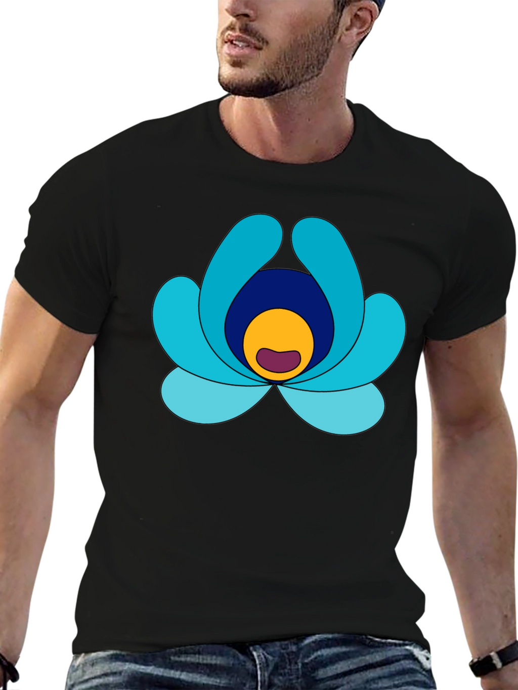 Abstract Flower Graphic Print Black Tee