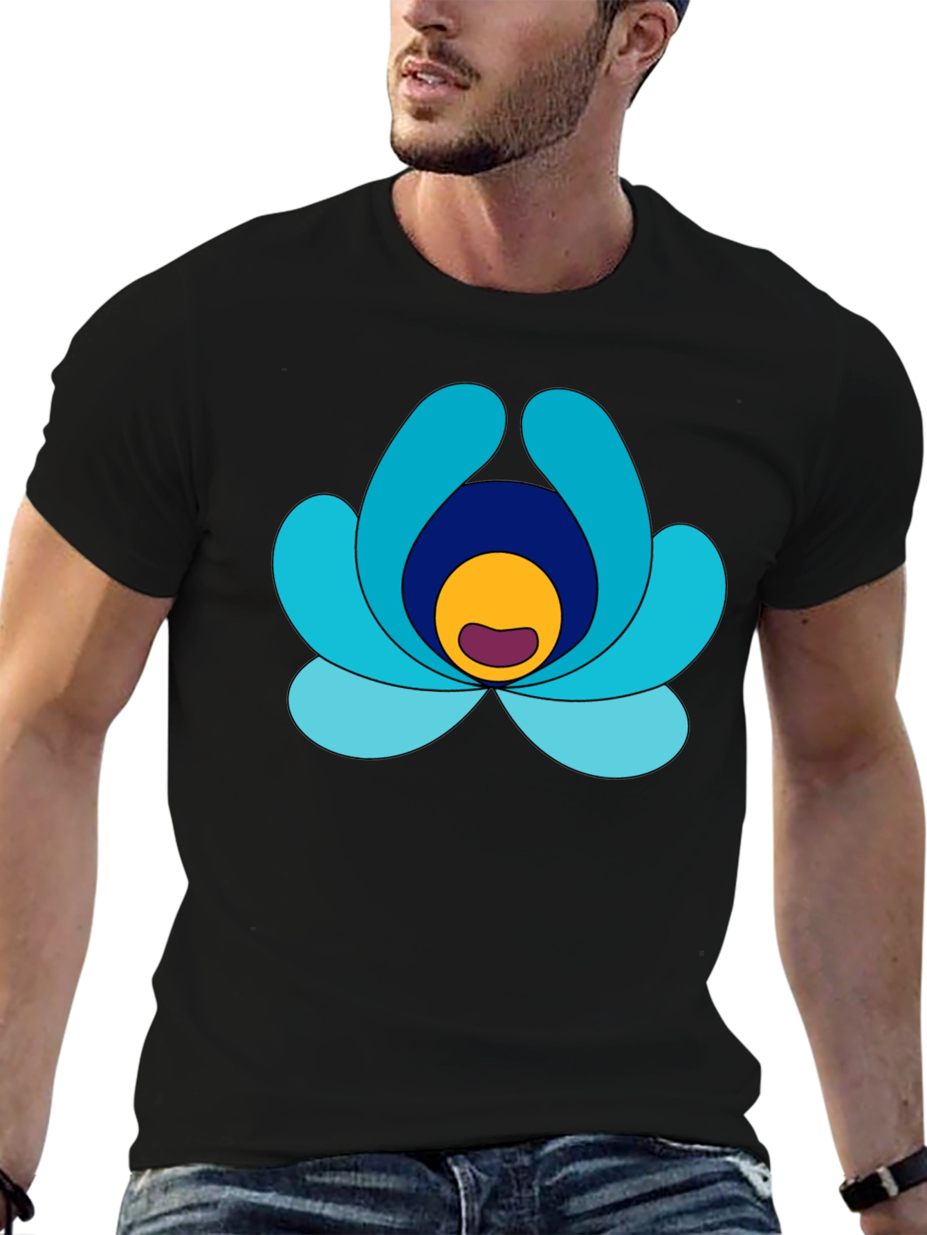 Abstract Flower Graphic Print Black Tee