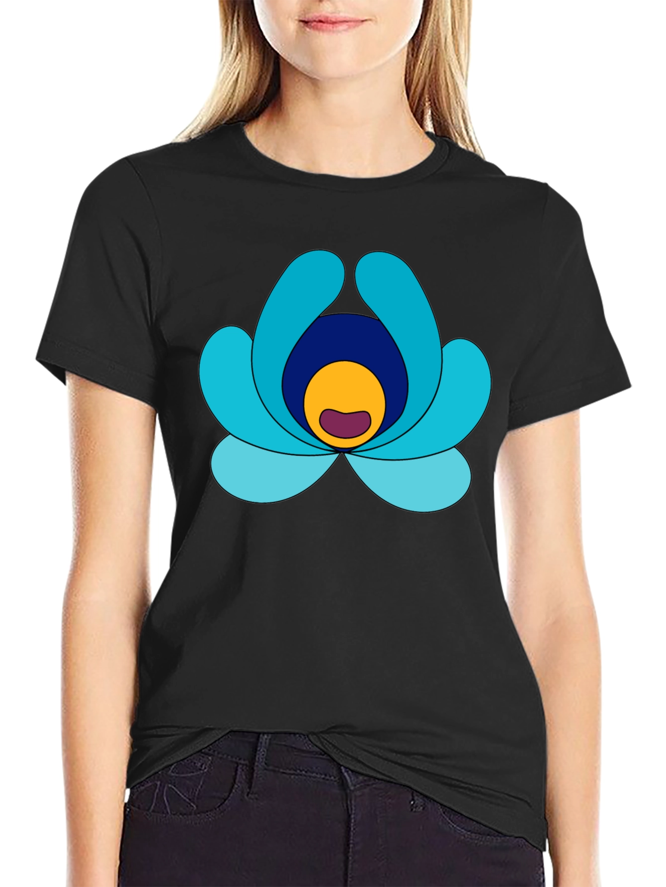 Abstract Flower Graphic Print Black Tee