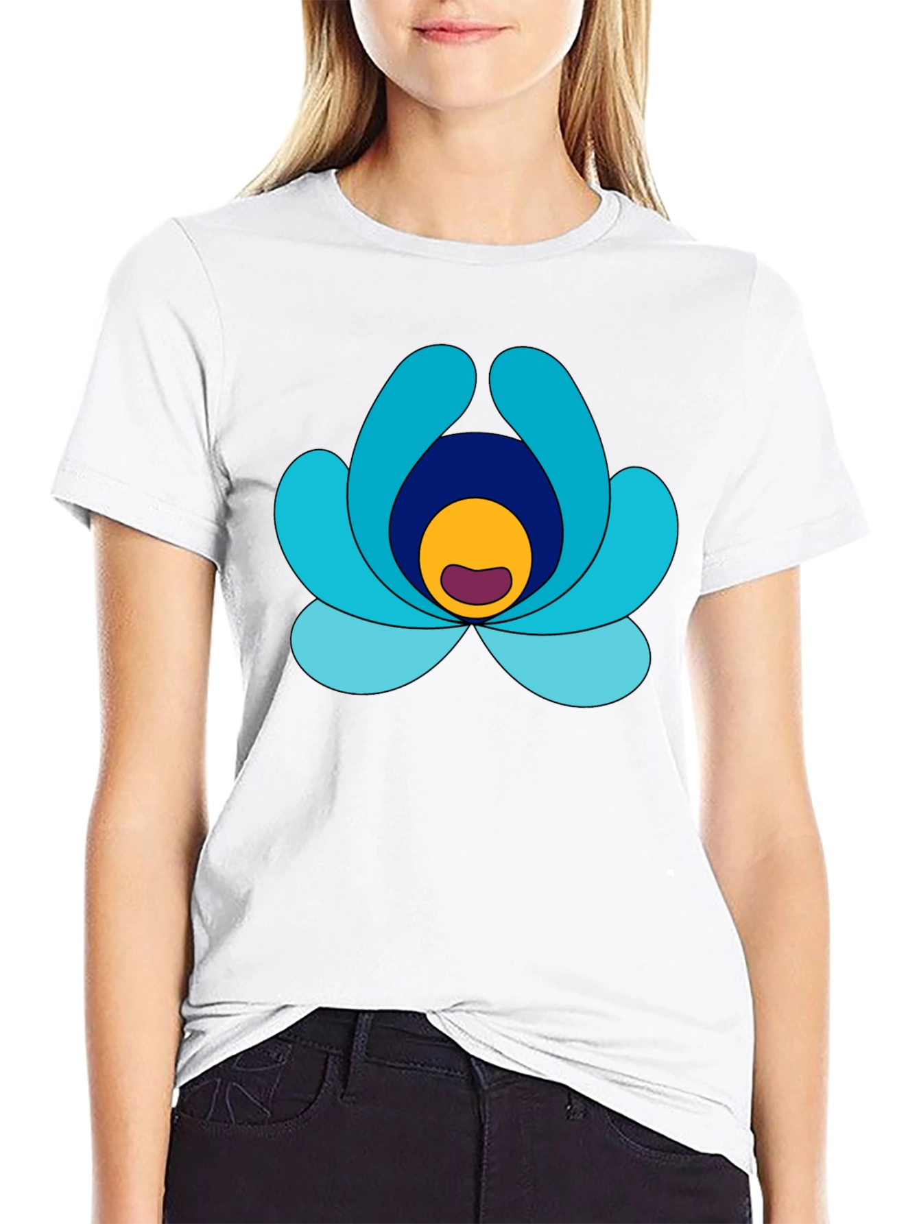 Abstract Flower Graphic Print Black Tee
