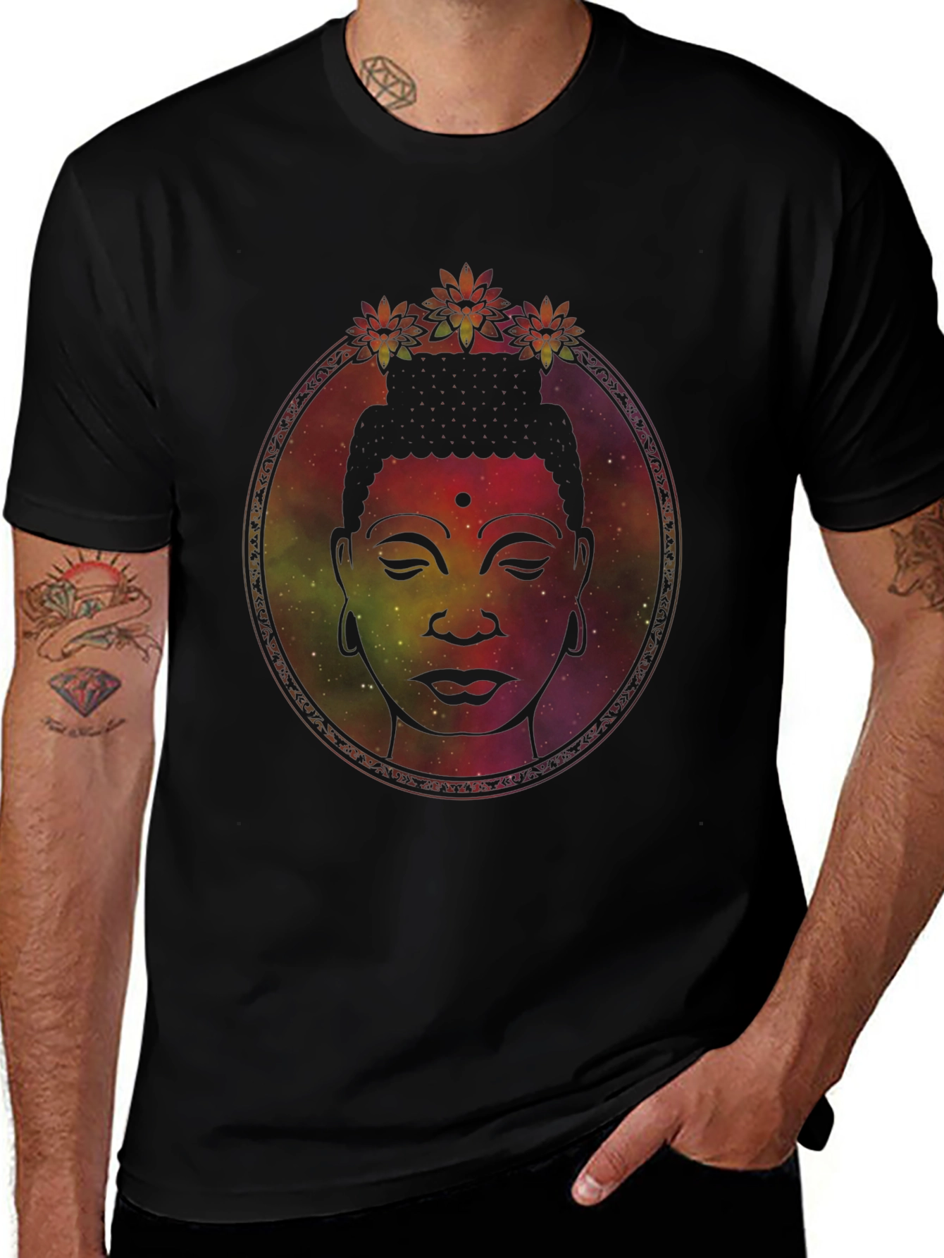 Buddha Head Graphic Tee - Meditative Galaxy Print